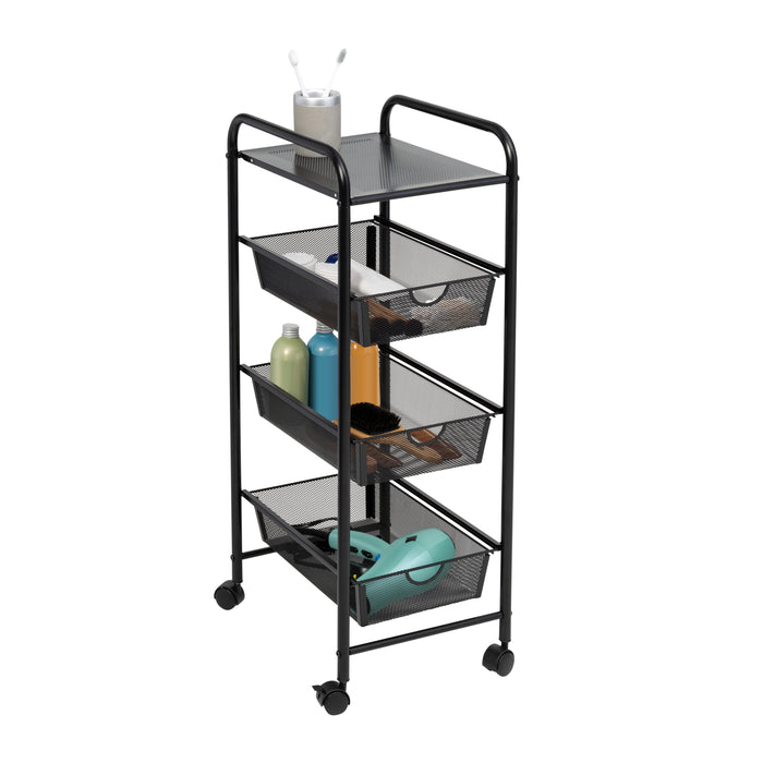honey can do Black Metal Mesh 3-Drawer Storage Cart