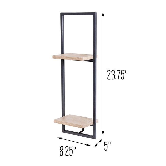 Honey Can Do Black/Natural 2-Tier Floating Wall Shelf