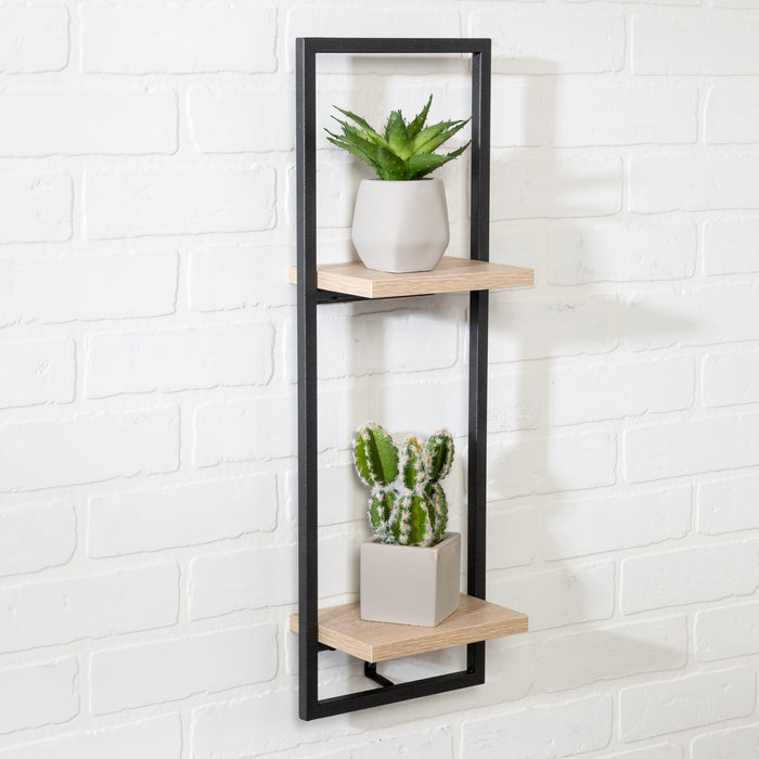 Honey Can Do Black/Natural 2-Tier Floating Wall Shelf