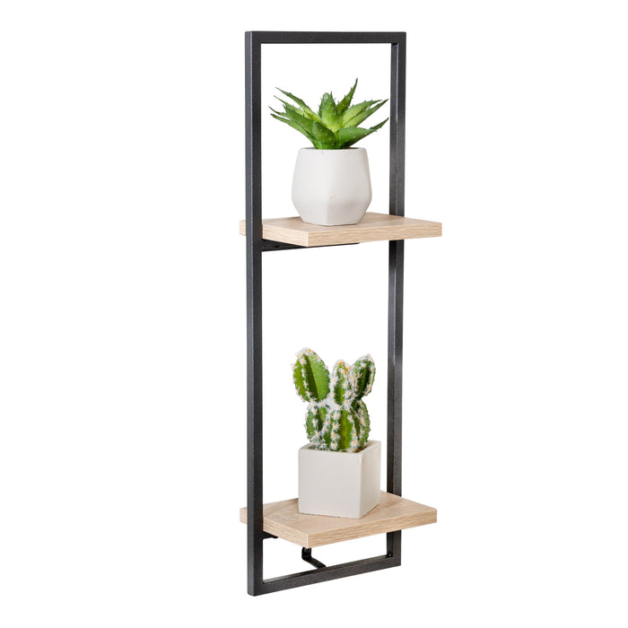 honey can do Black/Natural 2-Tier Floating Wall Shelf