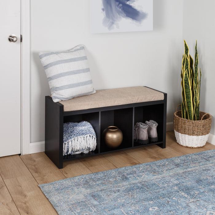 Honey Can Do Black/Natural 3-Cube Storage Bench With Cushion
