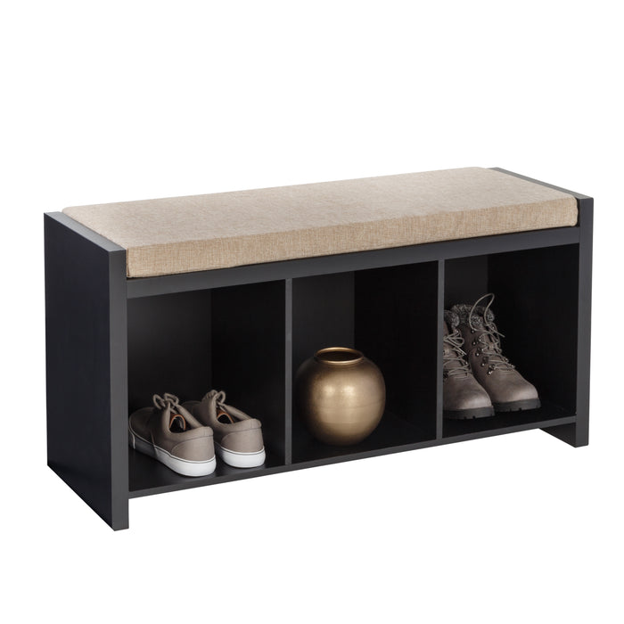 Honey Can Do Black/Natural 3-Cube Storage Bench With Cushion