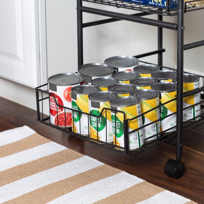 Honey Can Do Black/Natural 3-Tier Slim Rolling Cart With Metal Basket Drawers