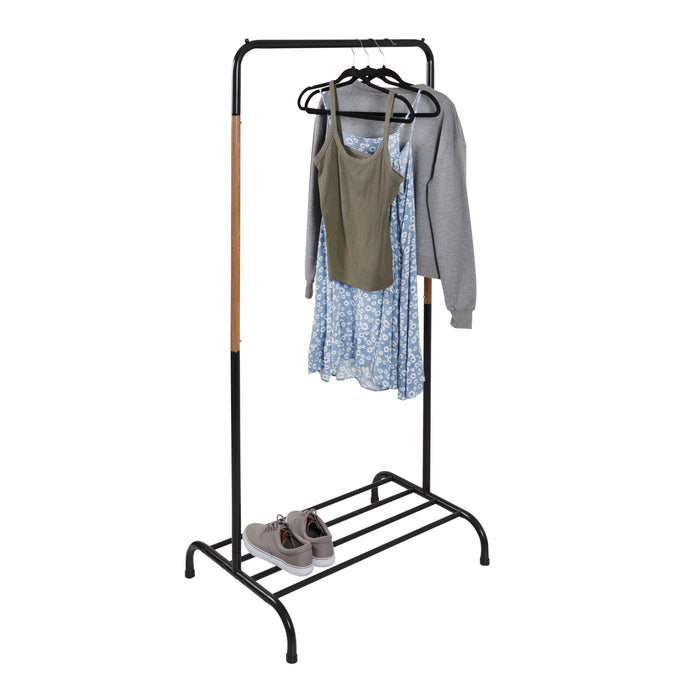 honey can do Black/Natural Clothes Rack with Shoe Shelf