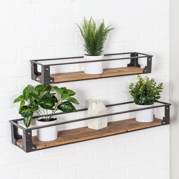 Honey Can Do Black/Natural Floating Metal And Wood Wall Shelves (Set Of 2)