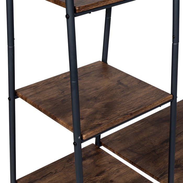 Honey Can Do Black/Natural Freestanding Metal Clothing Rack With Wood Shelves