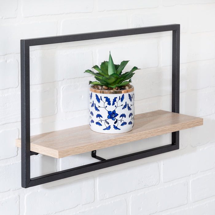 Honey Can Do Black/Natural Large Horizontal Floating Wall Shelf