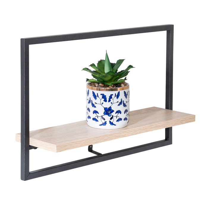 Honey Can Do Black/Natural Large Horizontal Floating Wall Shelf