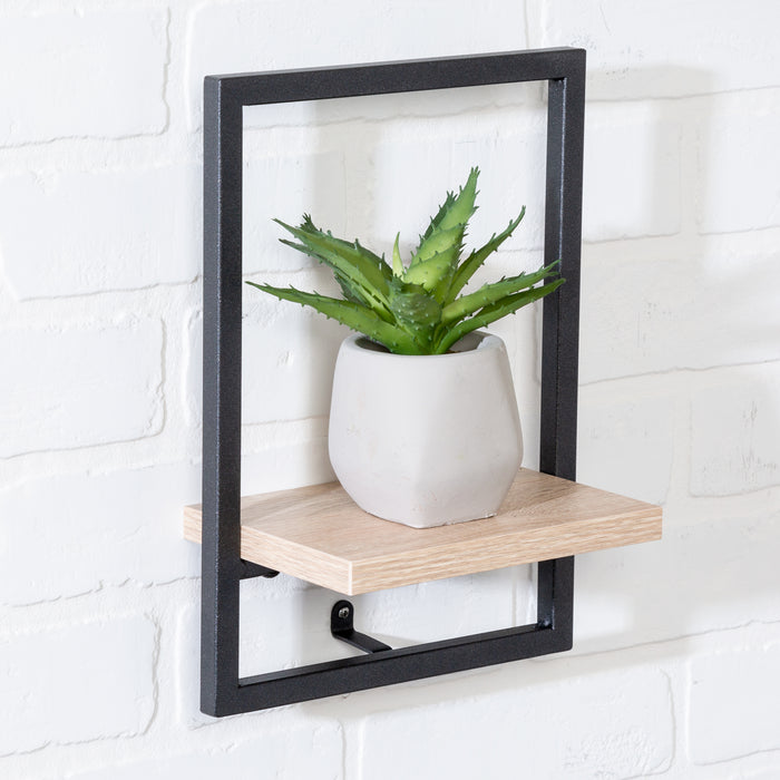 Honey Can Do Black/Natural Small Vertical Floating Wall Shelf