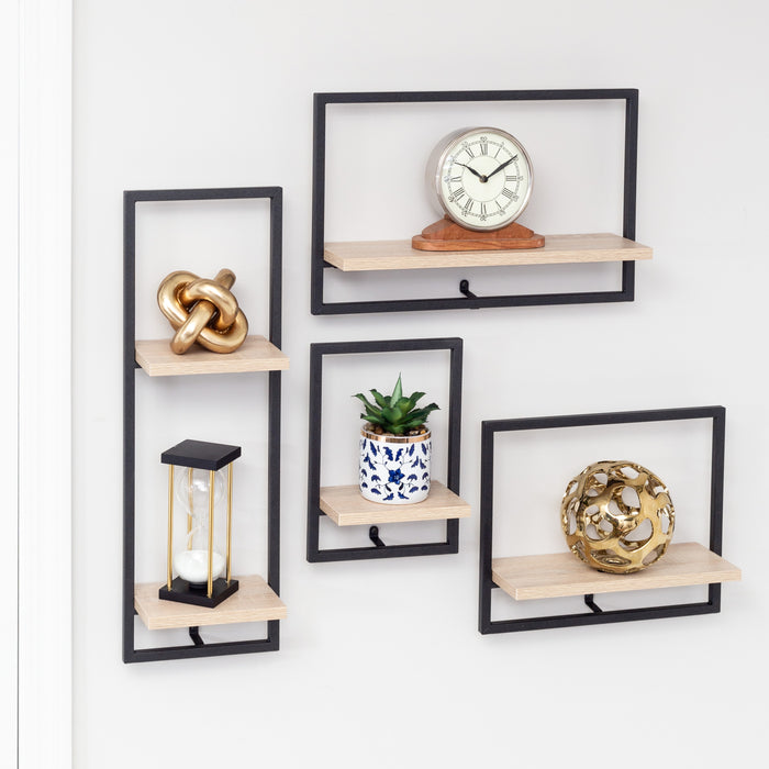 Honey Can Do Black/Natural Small Vertical Floating Wall Shelf
