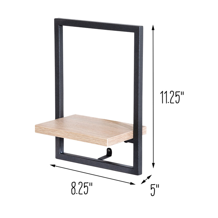Honey Can Do Black/Natural Small Vertical Floating Wall Shelf