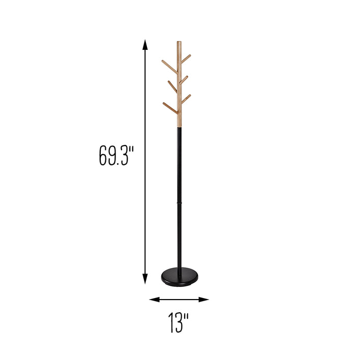 Honey Can Do Black/Natural Wood Modern Coat Tree Stand