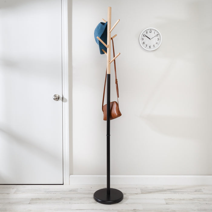Honey Can Do Black/Natural Wood Modern Coat Tree Stand