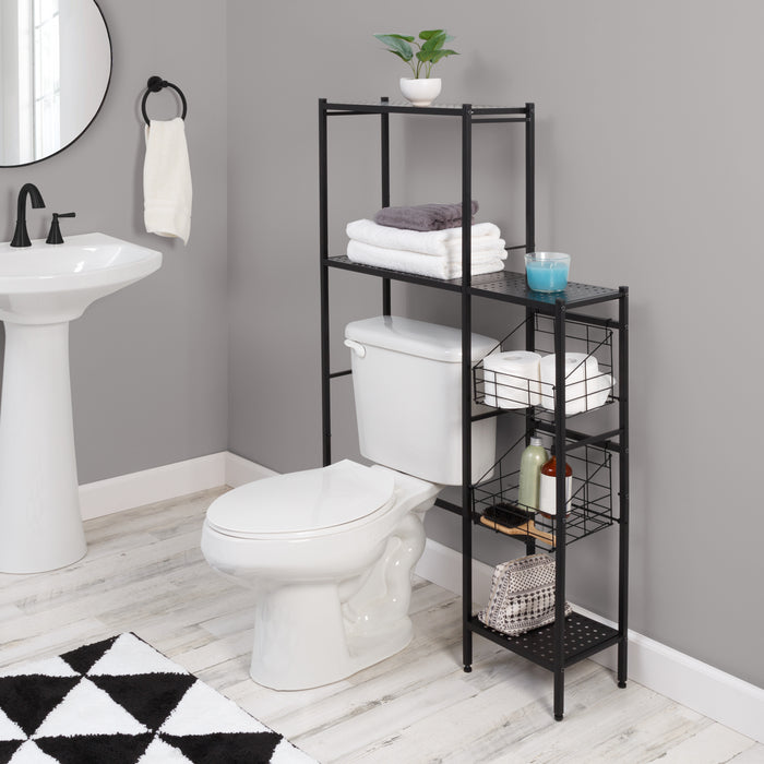 Honey Can Do Black Over-the-Toilet Space Saver With Reversible Side Shelving