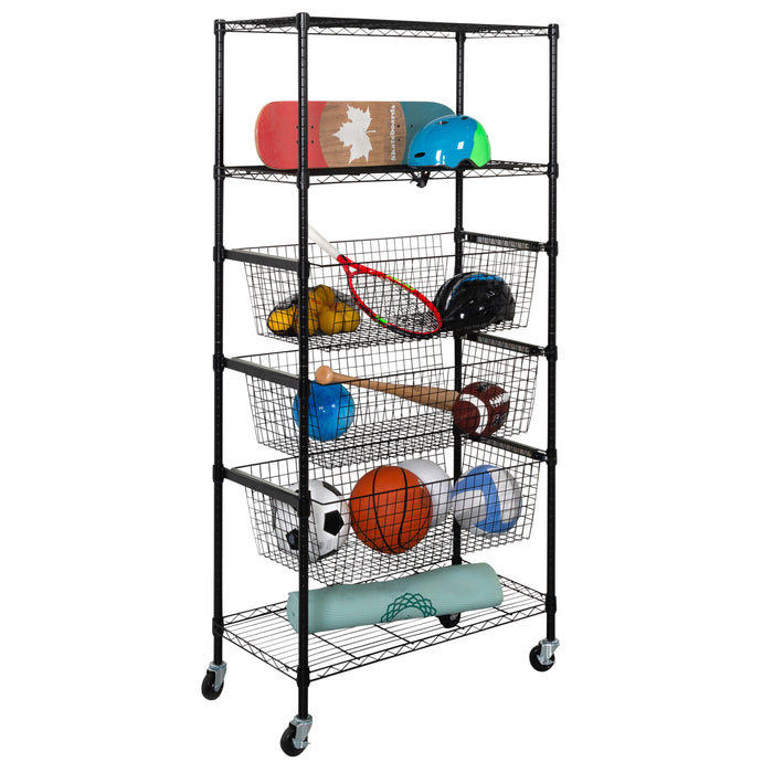 Honey Can Do Black Rolling Adjustable Garage Shelving Unit With 3 Pull-Out Baskets