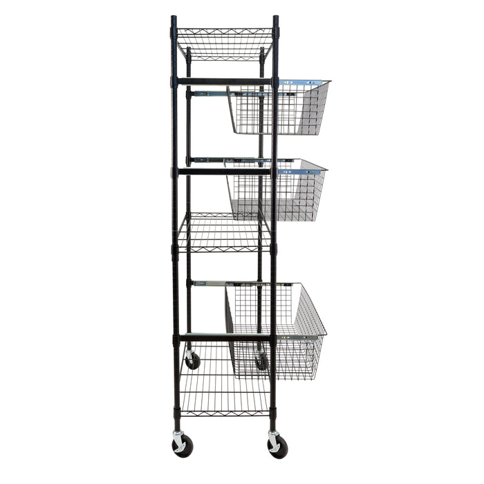 Honey Can Do Black Rolling Adjustable Garage Shelving Unit With 3 Pull-Out Baskets