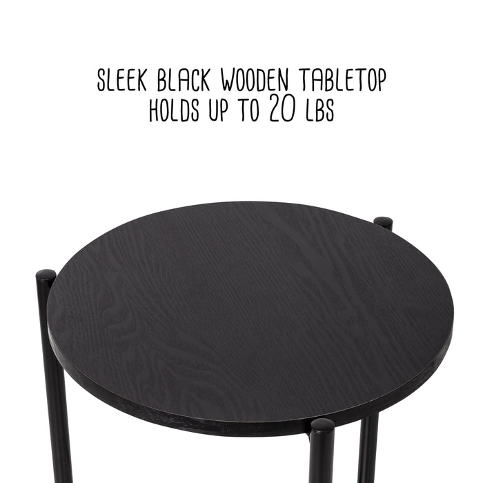 Honey Can Do Black Round Side Table With T-Pattern Base