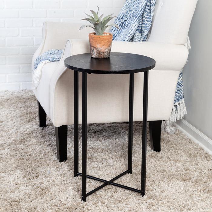 Honey Can Do Black Round Side Table With X-Pattern Base