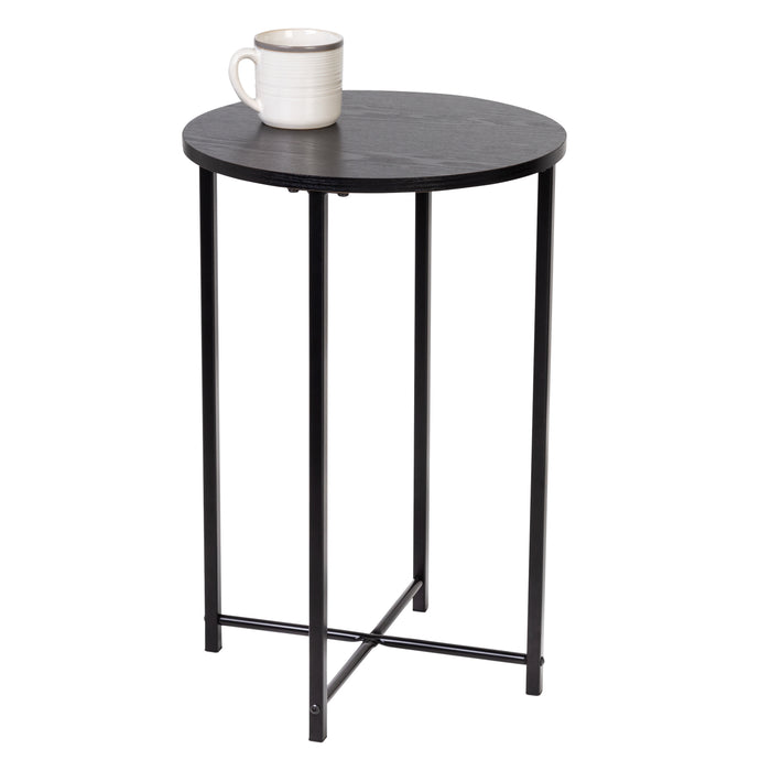 Honey Can Do Black Round Side Table With X-Pattern Base