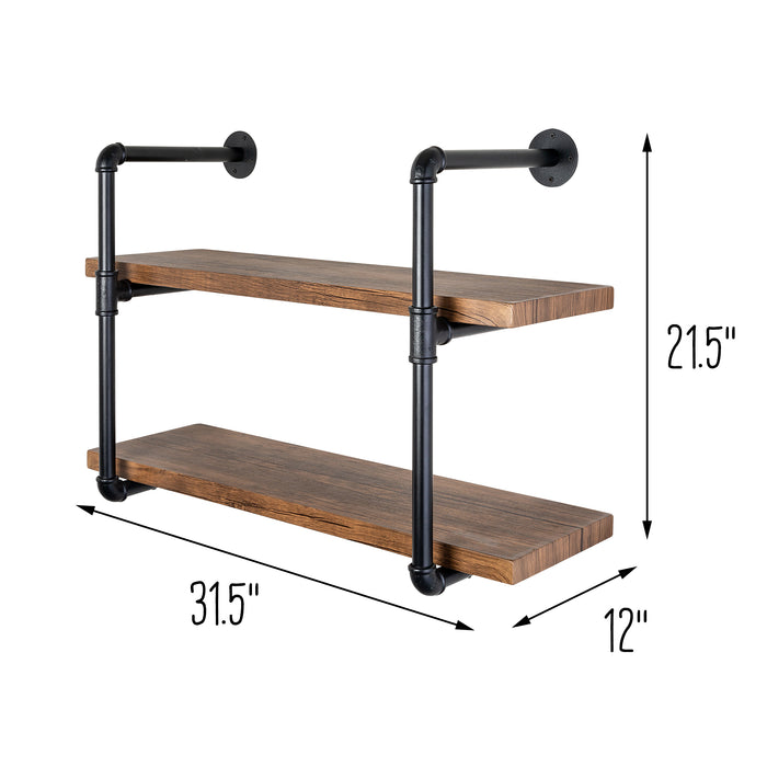 Honey Can Do Black/Rustic 2-Tier Industrial Wall Shelf