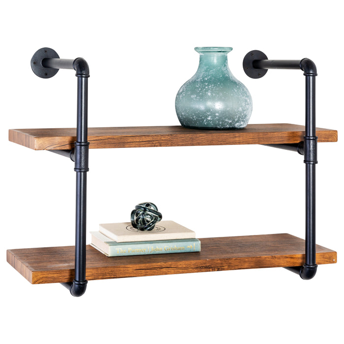 honey can do Black/Rustic 2-Tier Industrial Wall Shelf
