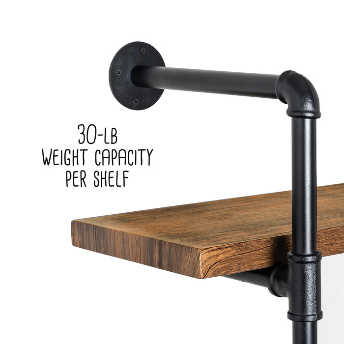 Honey Can Do Black/Rustic 2-Tier Industrial Wall Shelf