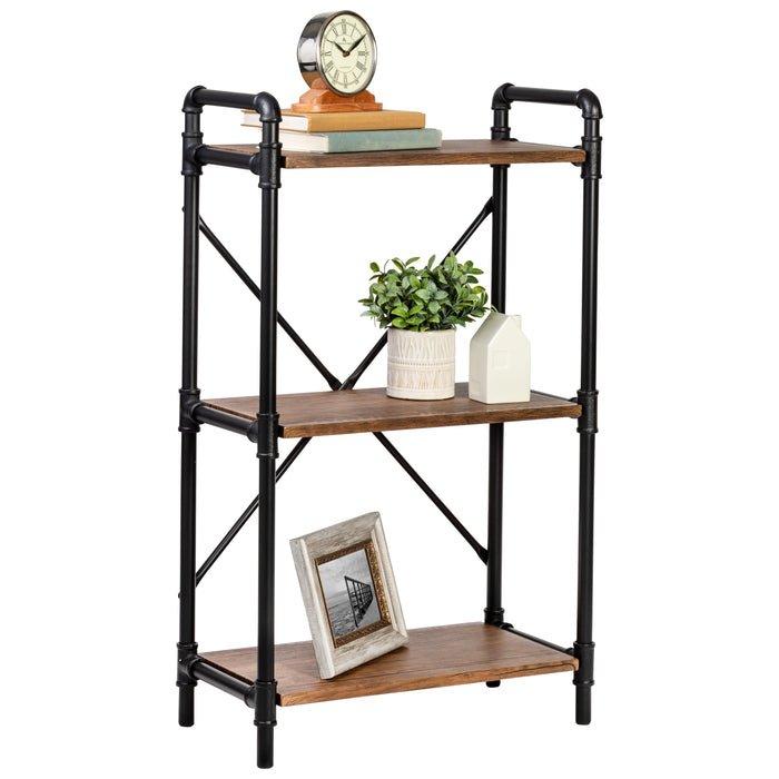 honey can do Black/Rustic 3-Tier Industrial Bookshelf