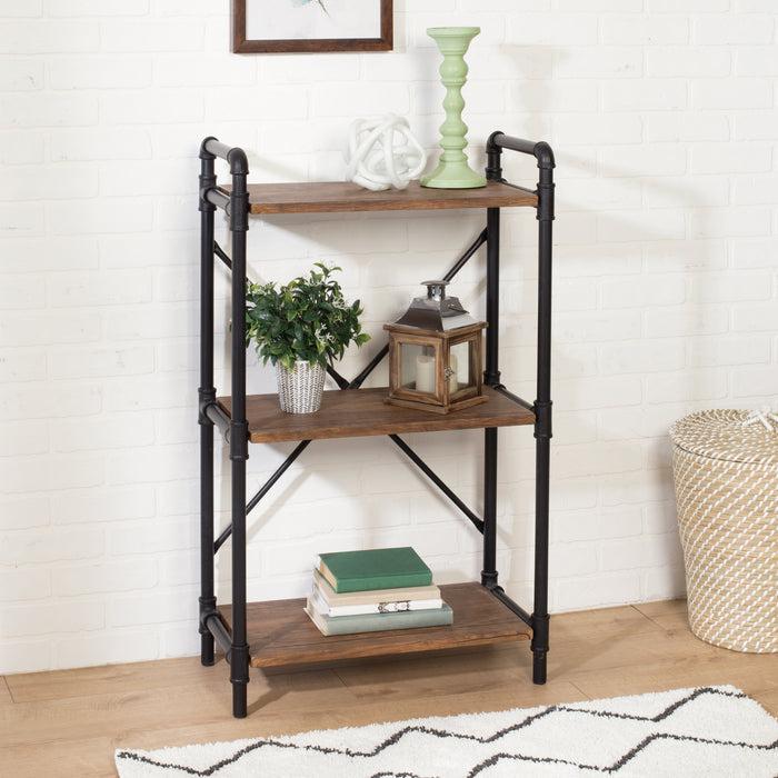 Honey Can Do Black/Rustic 3-Tier Industrial Bookshelf