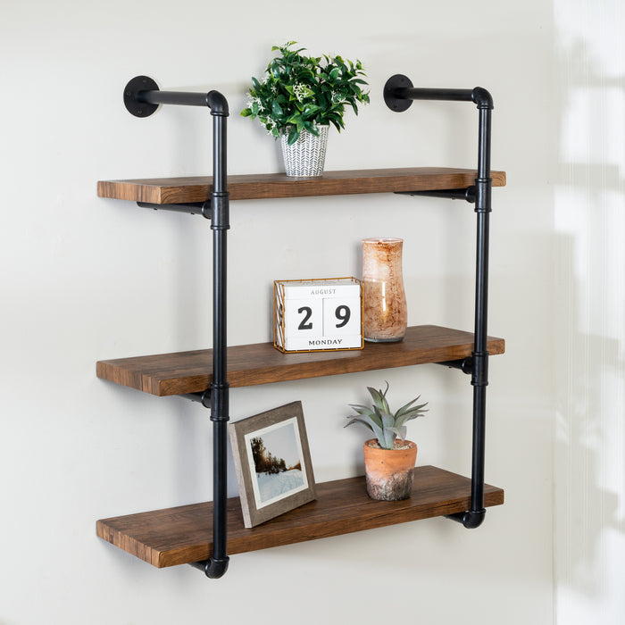 Honey Can Do Black/Rustic 3-Tier Industrial Wall Shelf