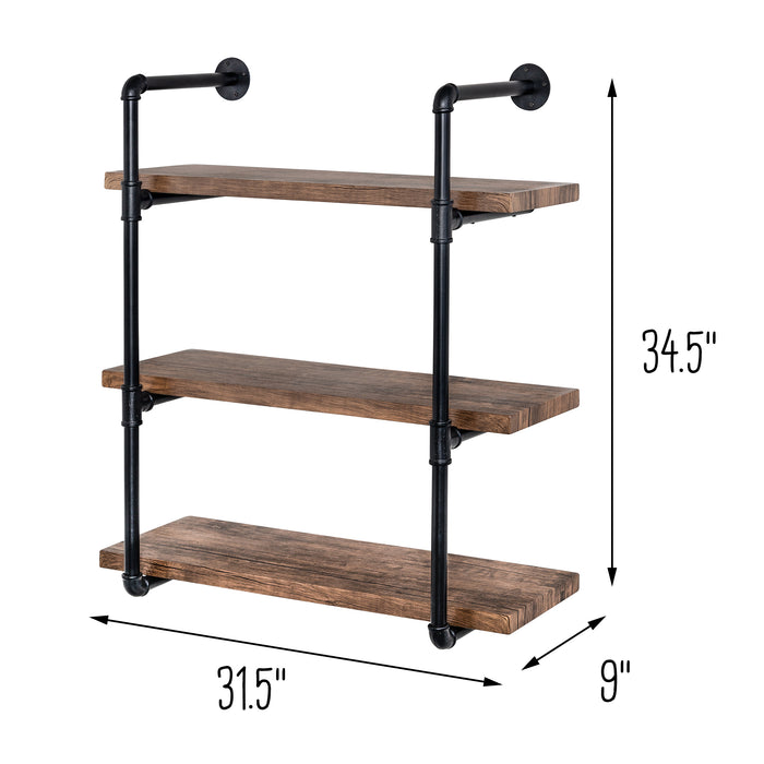 Honey Can Do Black/Rustic 3-Tier Industrial Wall Shelf