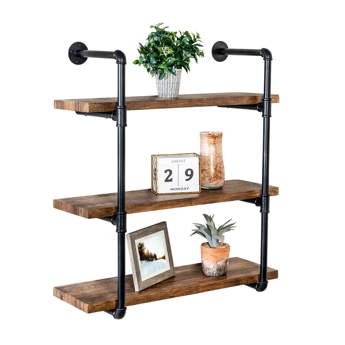 honey can do Black/Rustic 3-Tier Industrial Wall Shelf