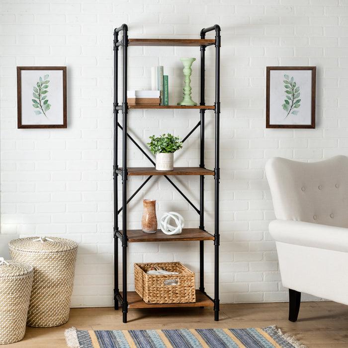 Honey Can Do Black/Rustic 5-Tier Industrial Bookshelf