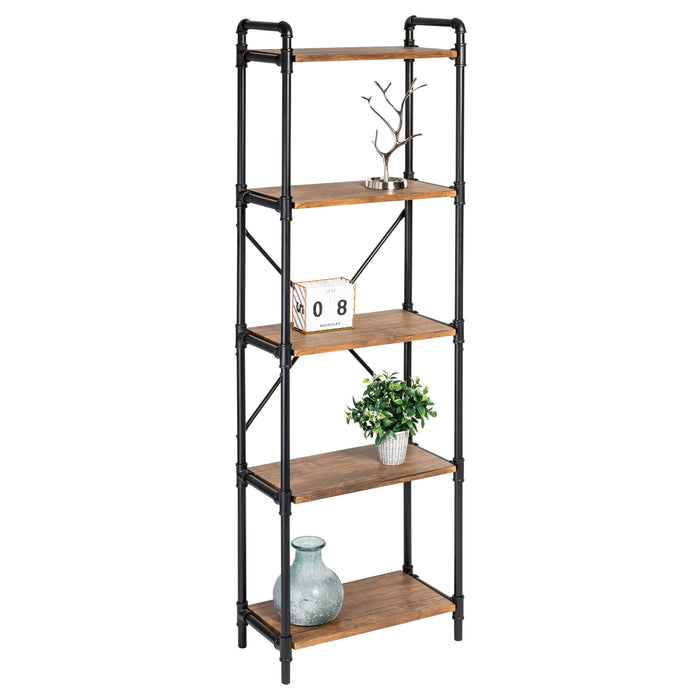 Honey Can Do Black/Rustic 5-Tier Industrial Bookshelf