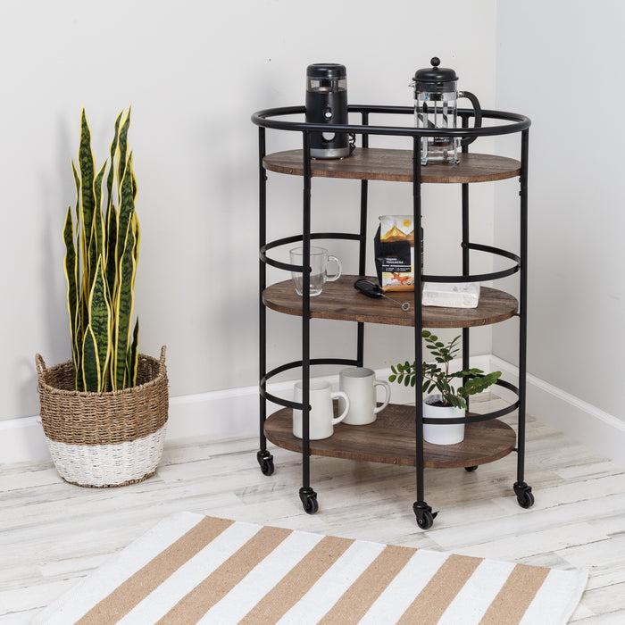 Honey Can Do Black/Rustic Brown 3-Tier Rolling Bar And Serving Cart