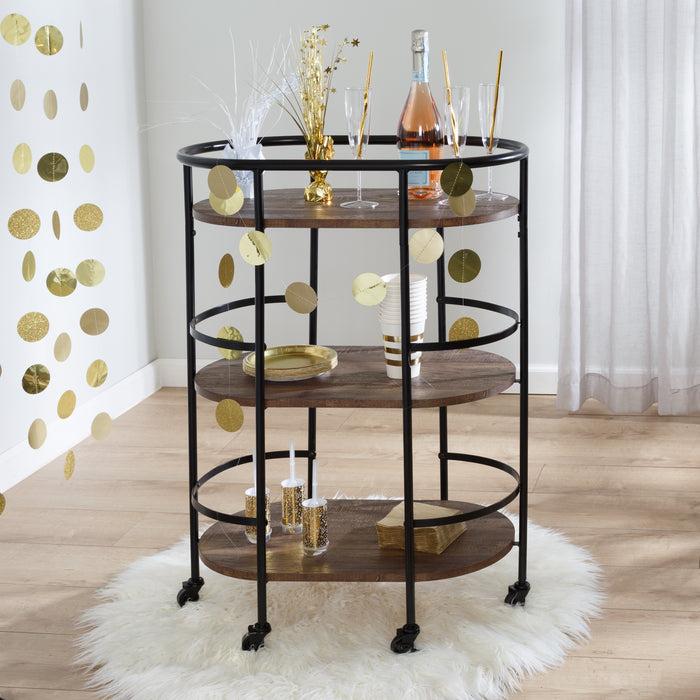 Honey Can Do Black/Rustic Brown 3-Tier Rolling Bar And Serving Cart