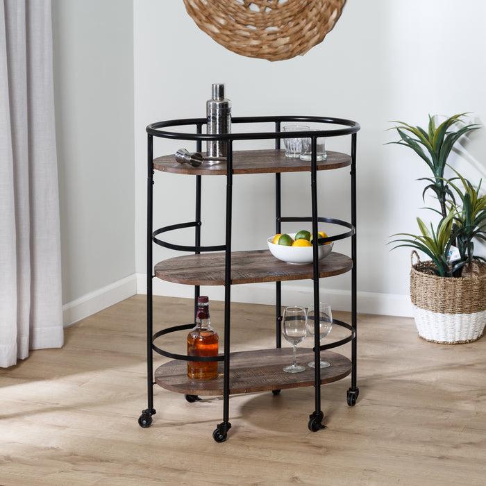 Honey Can Do Black/Rustic Brown 3-Tier Rolling Bar And Serving Cart
