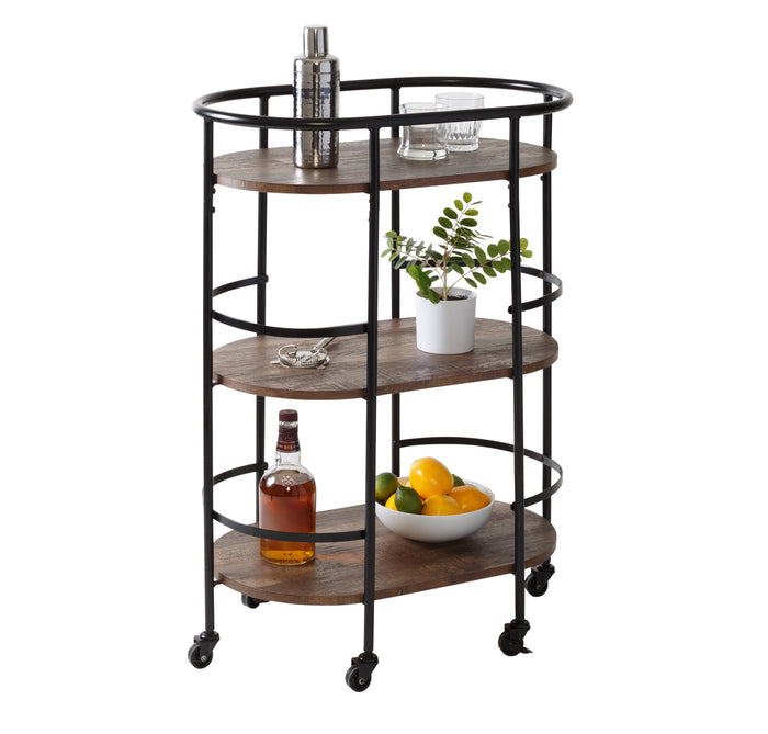 honey can do Black/Rustic Brown 3-Tier Rolling Bar and Serving Cart
