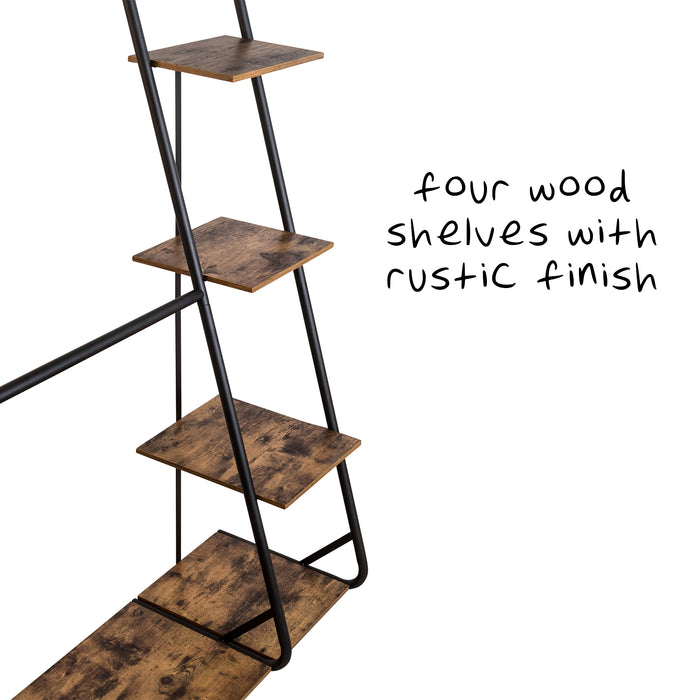 Honey Can Do Black/Rustic Freestanding 2-Rod Open Closet With 3 Shelves