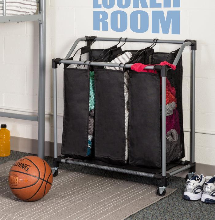 Honey Can Do Black/Silver Rolling Triple Laundry Sorter