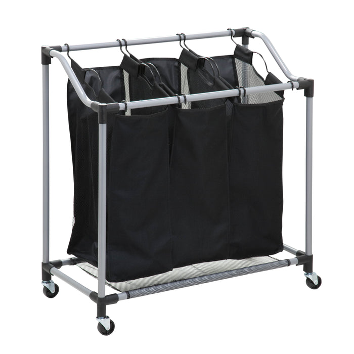 Honey Can Do Black/Silver Rolling Triple Laundry Sorter