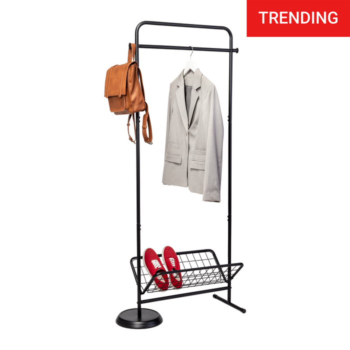 honey can do Black Swivel Entryway Coat Rack with Shoe Storage