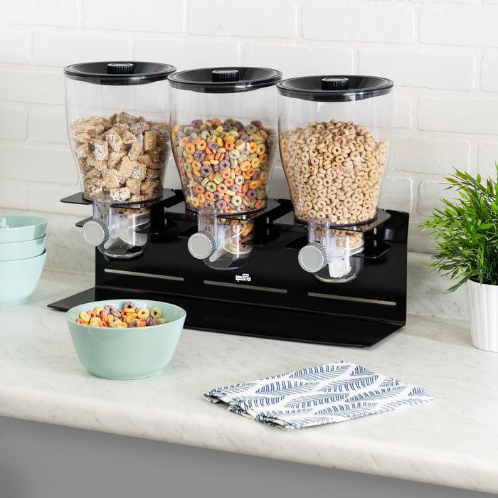 Honey Can Do Black Triple Canister Commercial Cereal Dispenser
