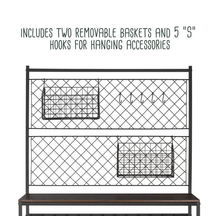 Honey Can Do Black/Walnut Kitchen Bakers Rack With Wine Storage