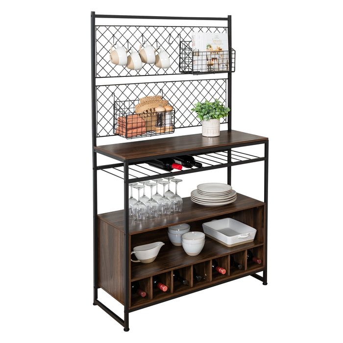 honey can do Black/Walnut Kitchen Bakers Rack with Wine Storage