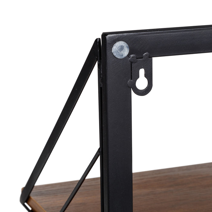 Honey Can Do Black/Walnut Modern 2-Tier Wall Shelf With Easy To Hang Design