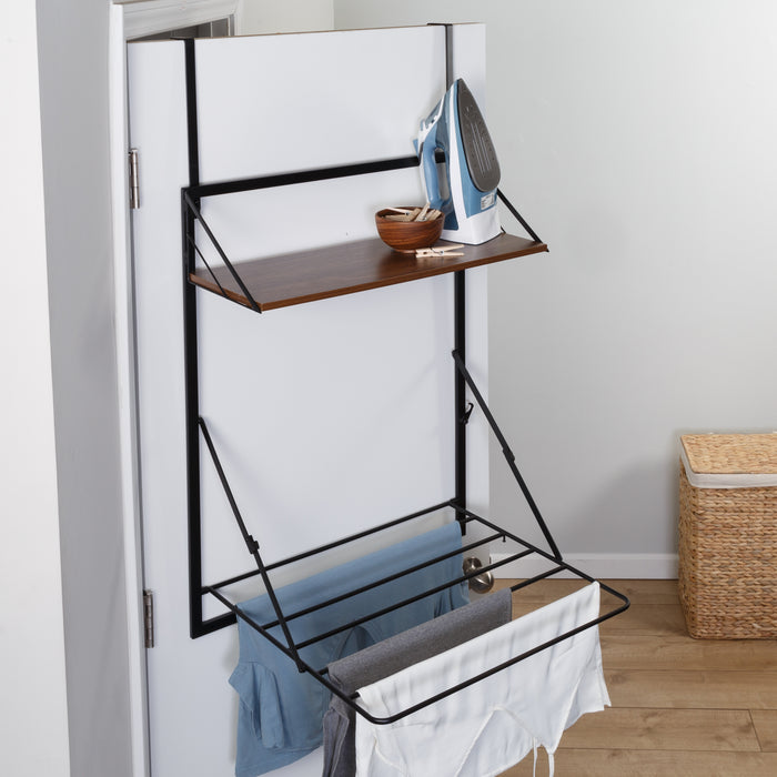 Honey Can Do Black/Walnut Over-the-Door Drying Rack With Shelf