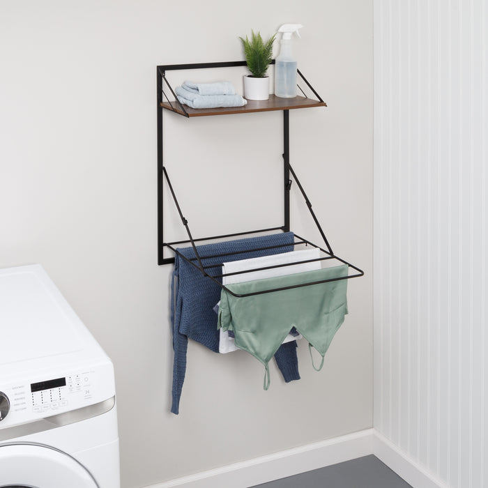 Honey Can Do Black/Walnut Over-the-Door Drying Rack With Shelf