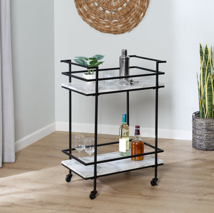 Honey Can Do Black/White Faux Marble 2-Tier Bar And Serving Cart