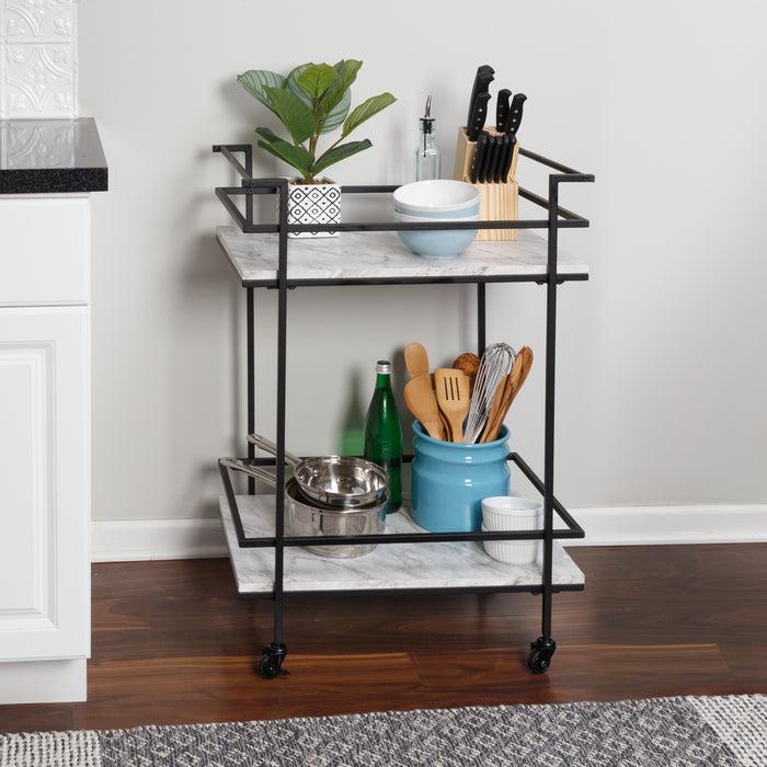 Honey Can Do Black/White Faux Marble 2-Tier Bar And Serving Cart