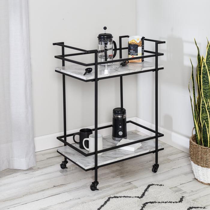 Honey Can Do Black/White Faux Marble 2-Tier Bar And Serving Cart